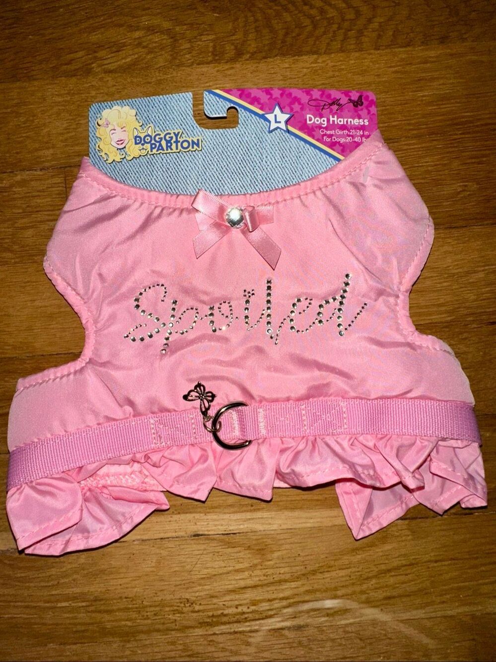 Doggy dolly Parton Barbie Pink "Spoiled", Satin Gem Bow, Ruffles Puppy/Dog Harne